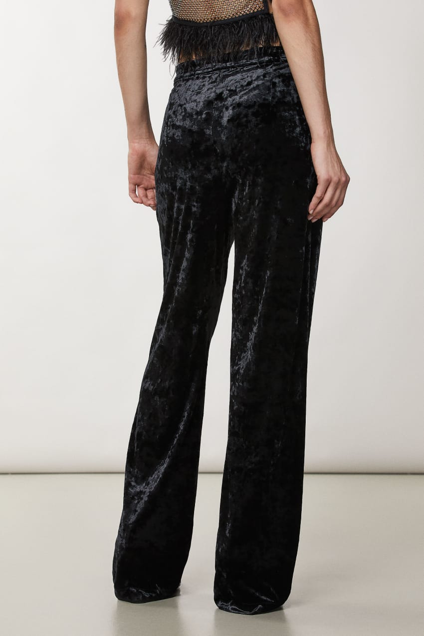 Patrizia Pepe Flowing Velvet Pants Zwart | 1095BPZQC