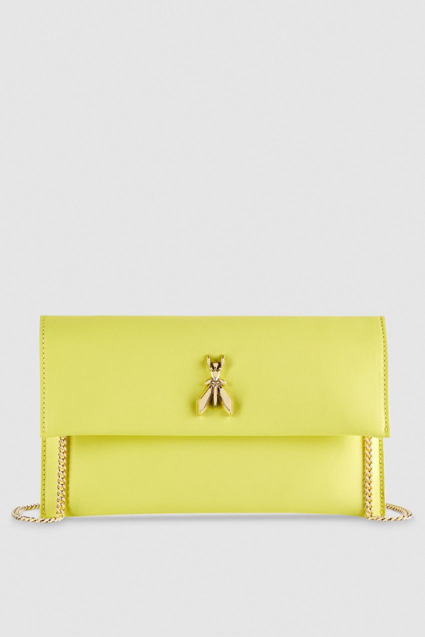 Patrizia Pepe Fly Leather Clutch Bag With Chain Geel | 8236NOUWK