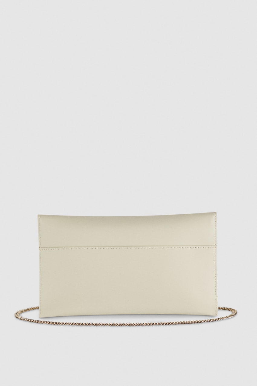 Patrizia Pepe Fly Leather Clutch Bag With Chain Beige | 0419MIUHJ