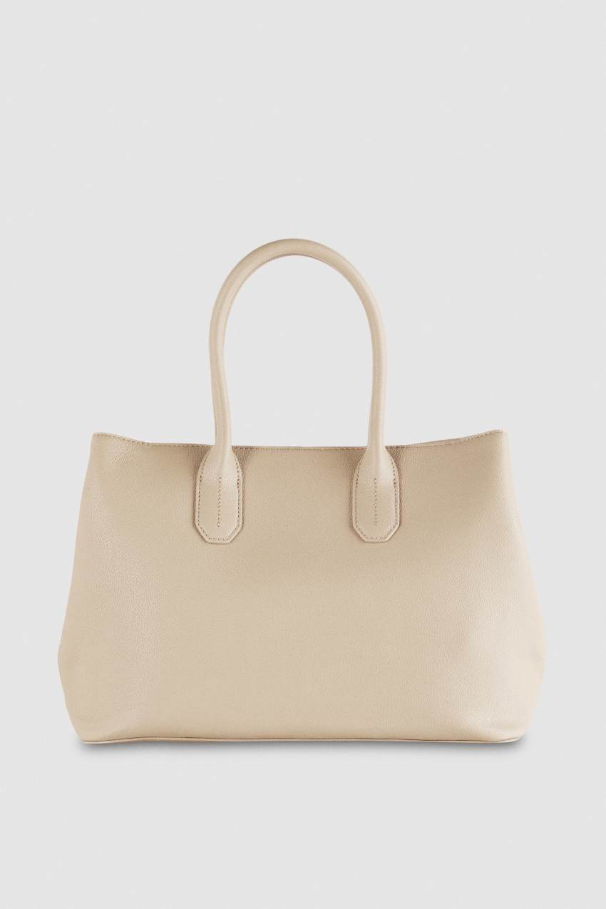 Patrizia Pepe Fly Leather Shopping Bag With Shoulder Strap Beige | 5168ESDAH