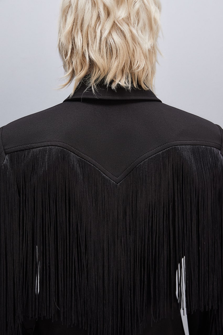 Patrizia Pepe Fringed Jacket Zwart | 9234ZHGSV