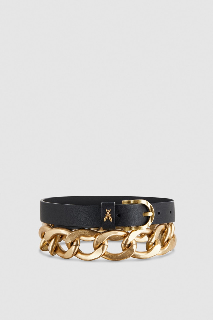 Patrizia Pepe Golden Maxi Chain Belt Zwart | 3280NIXVG