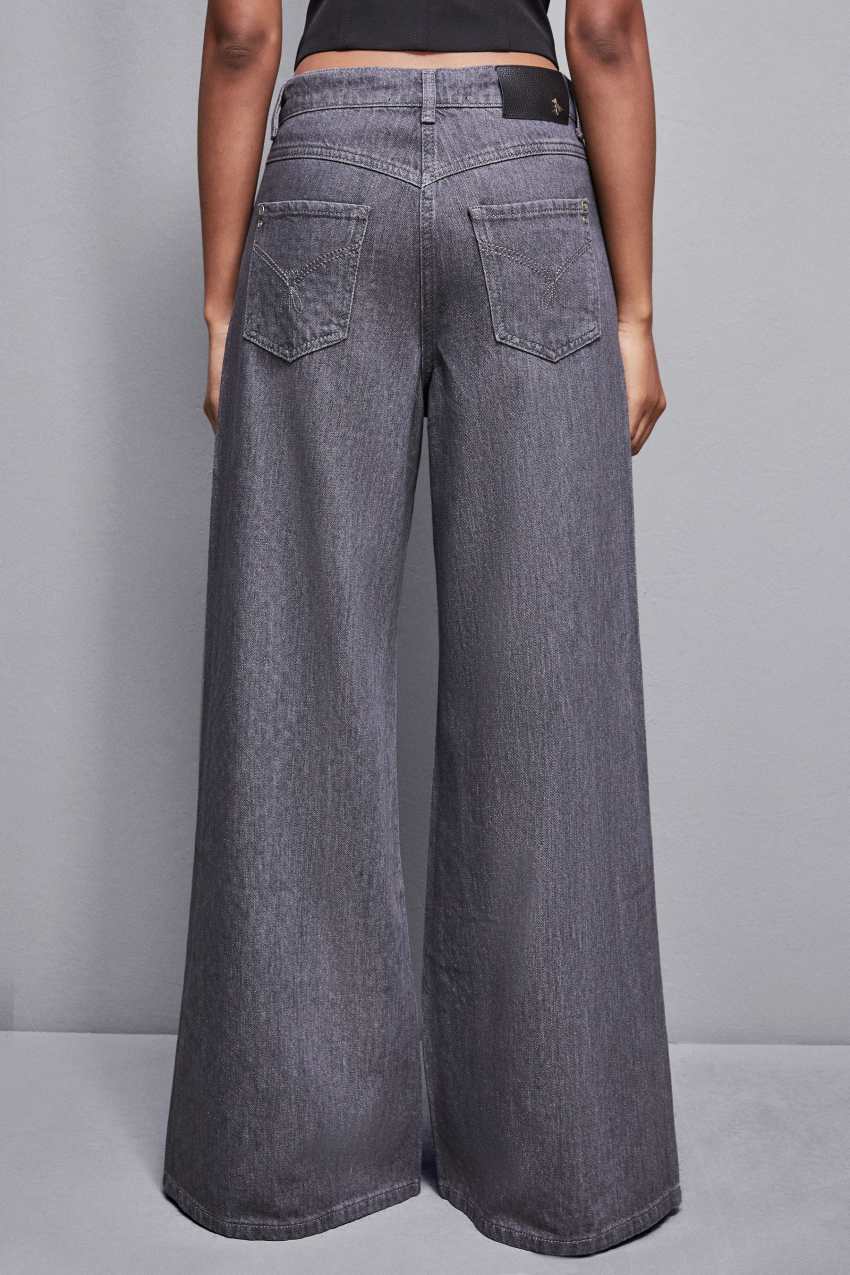 Patrizia Pepe Gray Wide Leg Low-waisted Jeans With Rhinestones Grijs | 3284AQTJD