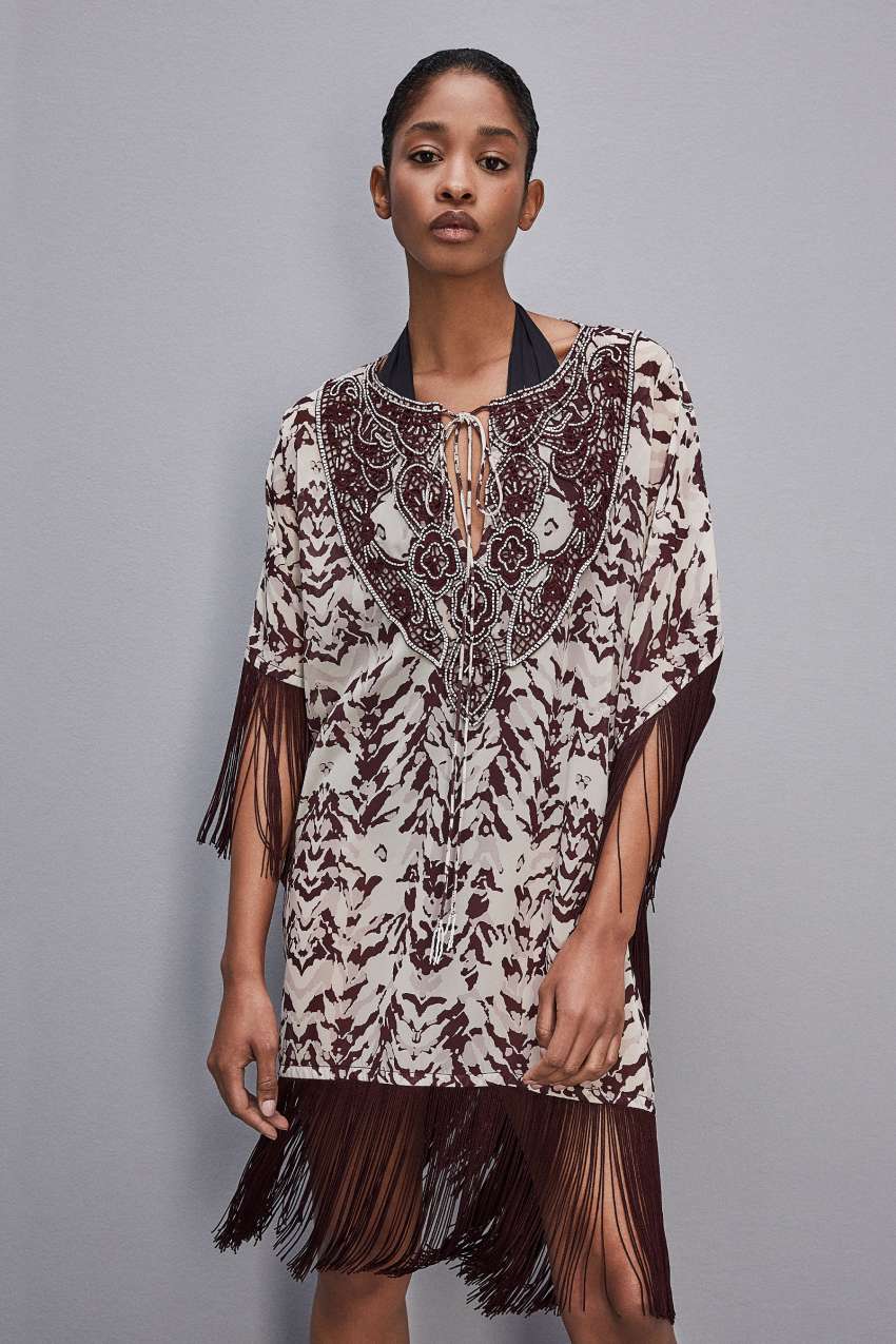 Patrizia Pepe Hand-embroidered Kaftan With Georgette Fringing Gekleurd | 6951HBFEP