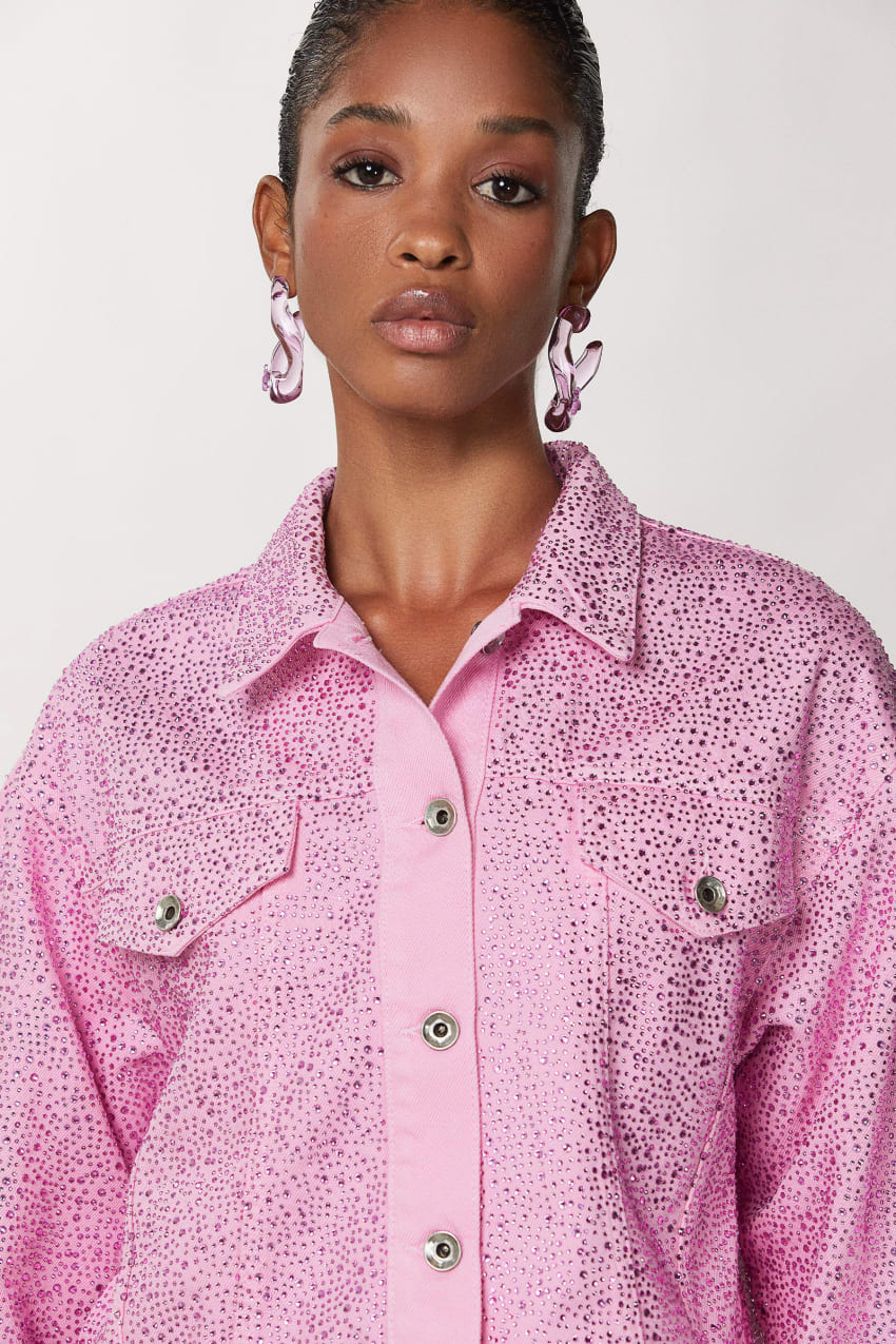 Patrizia Pepe Jeans Jacket With Rhinestones Roze | 0428MSCHA