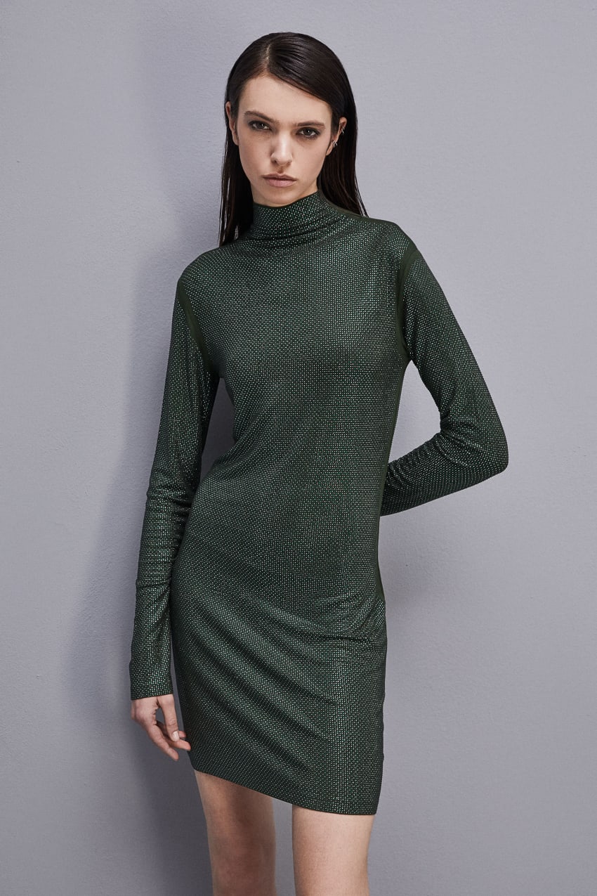 Patrizia Pepe Jersey Dress With Rhinestones Groen | 5630UIXYQ