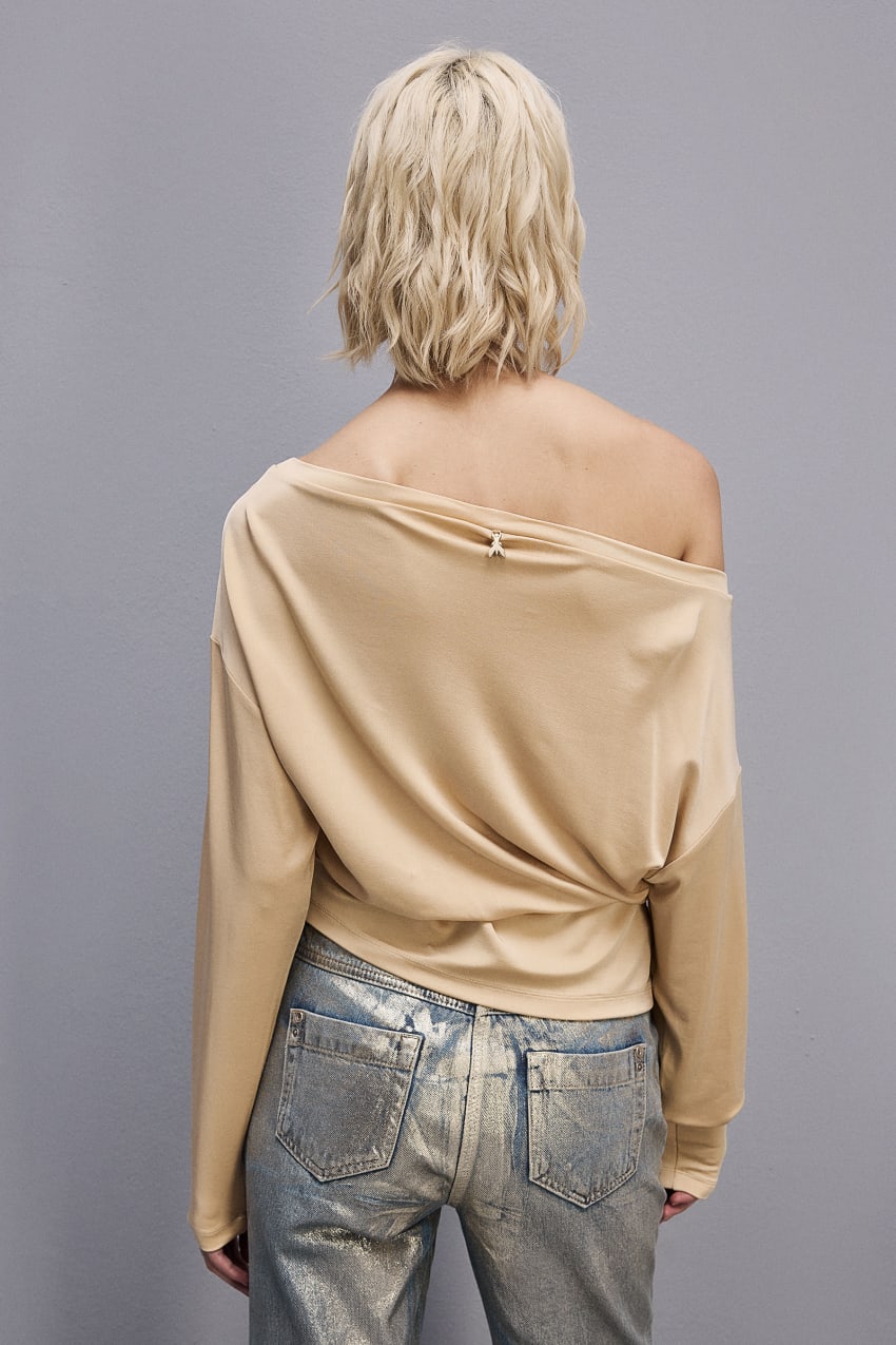 Patrizia Pepe Jersey Dropped Shoulder Sweater Beige | 9480VRFBX