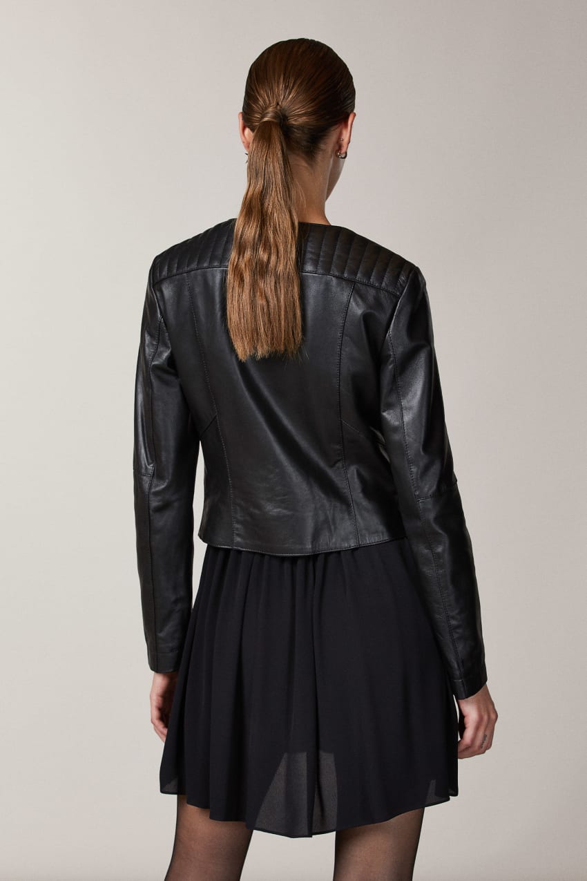 Patrizia Pepe Leather Biker Jacket With Top-stitching Zwart | 0697XCSZU