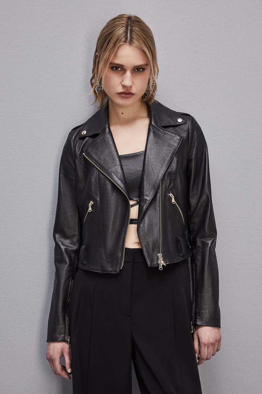 Patrizia Pepe Leather Biker Jacket Zwart | 8641FCZQK