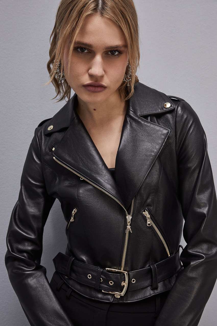 Patrizia Pepe Leather Biker Jacket Zwart | 8641FCZQK