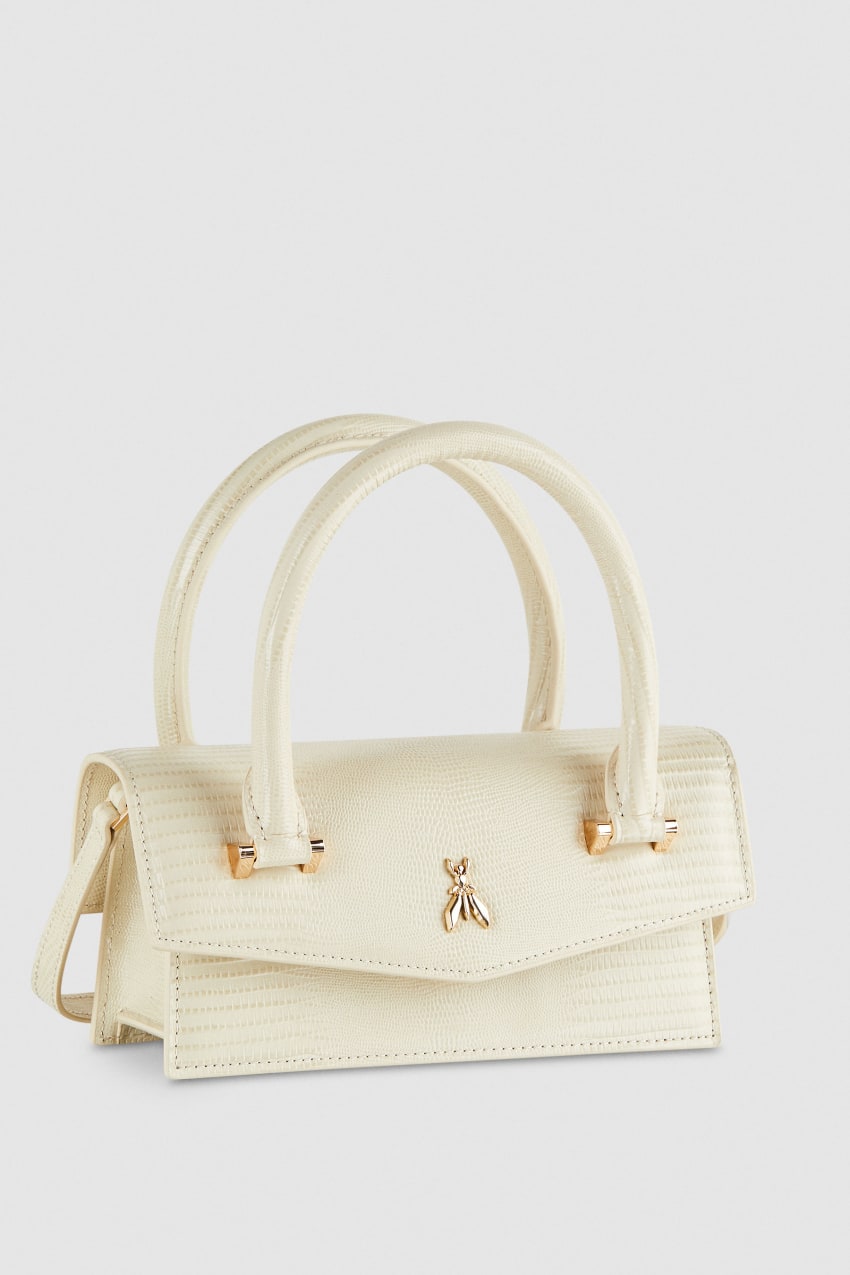 Patrizia Pepe Leather Shoulder Bag With Tejus Print Beige | 8560BIUAX