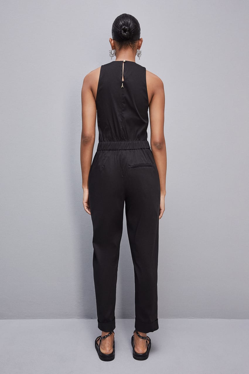 Patrizia Pepe Long Jumpsuit In Stretch Cotton-blend Poplin Zwart | 2657PQOFN