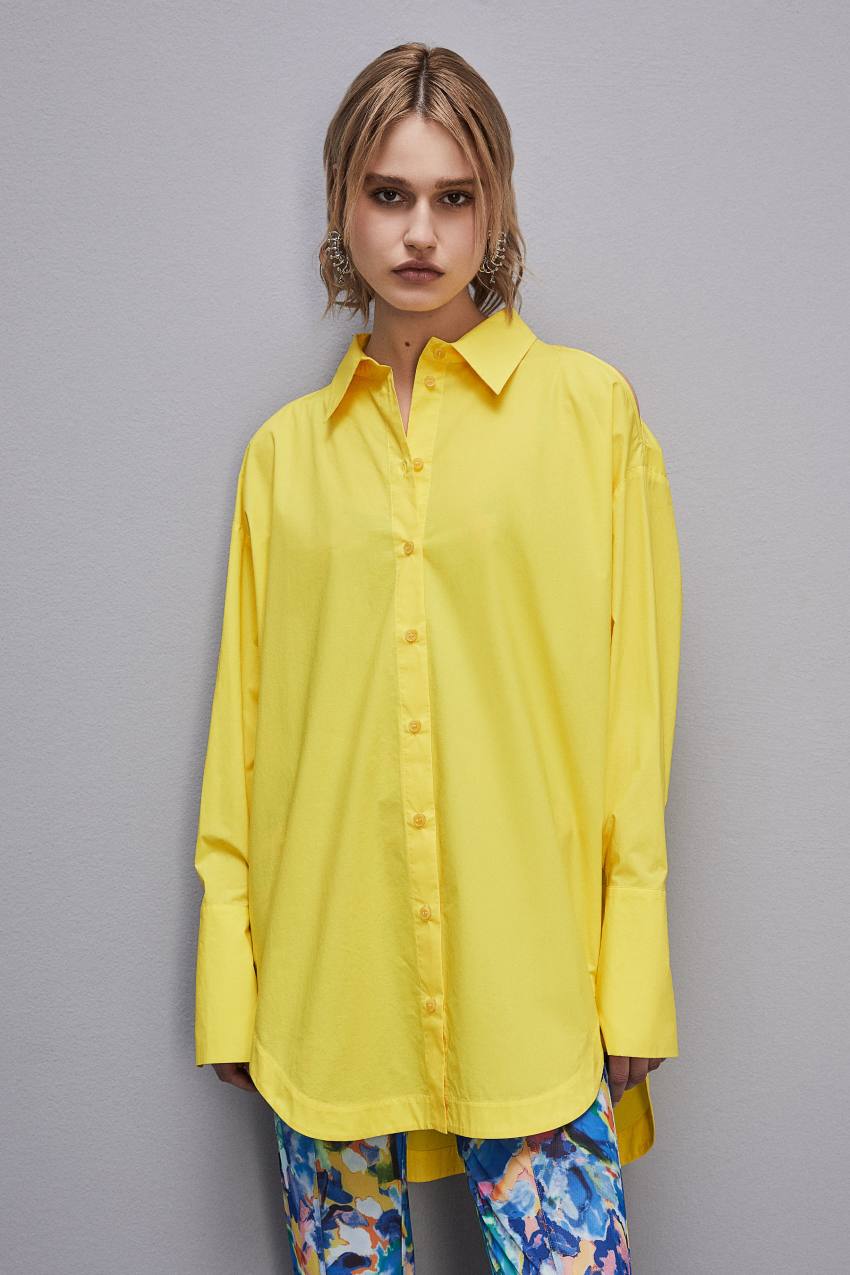 Patrizia Pepe Long-sleeved Oversized Cotton Shirt Geel | 3658MEOPG