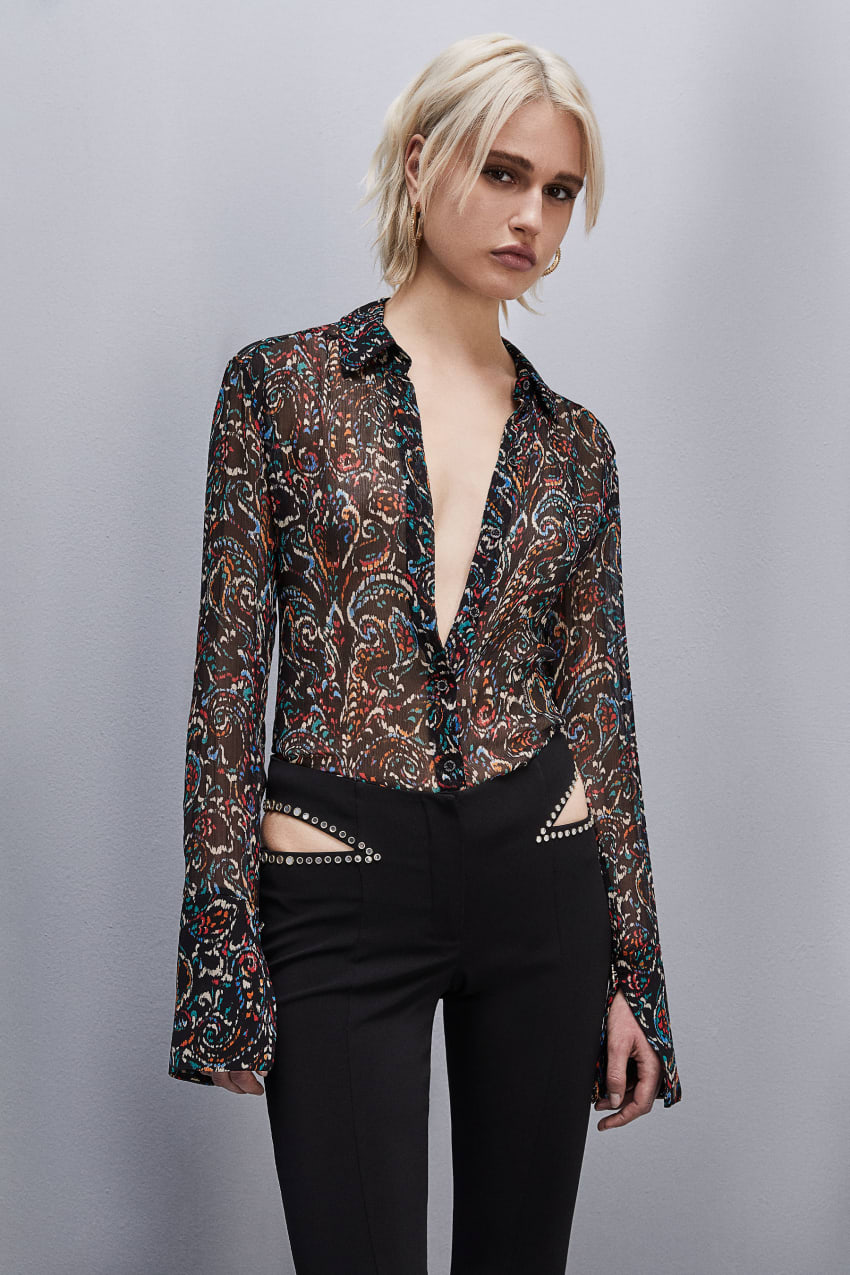 Patrizia Pepe Long-sleeved Printed Shirt Zwart | 0789KYOIS