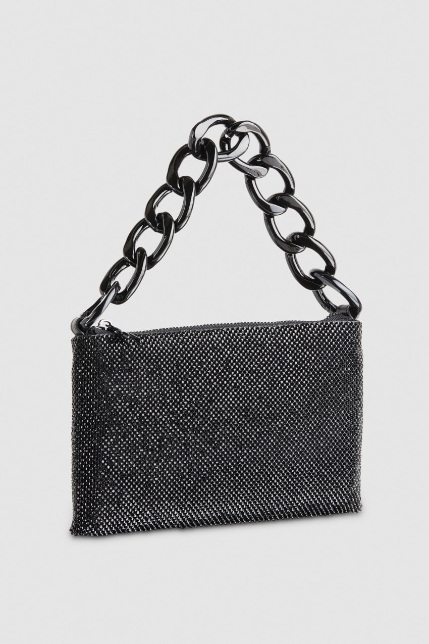 Patrizia Pepe Maxichain Rhinestone Clutch Bag Zwart | 9743BYCOG