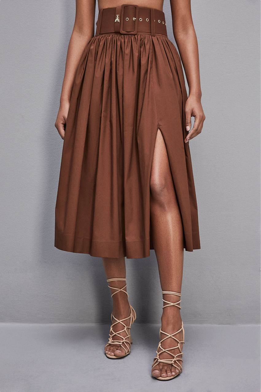 Patrizia Pepe Midi Flared Skirt With Belt Bruin | 6409QCXHM