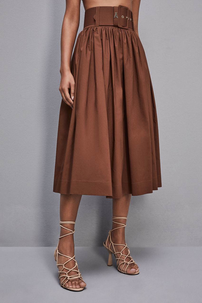 Patrizia Pepe Midi Flared Skirt With Belt Bruin | 6409QCXHM