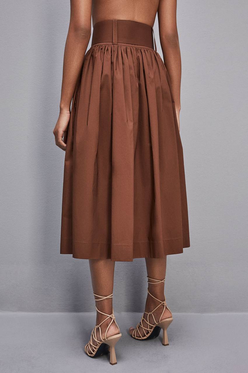 Patrizia Pepe Midi Flared Skirt With Belt Bruin | 6409QCXHM