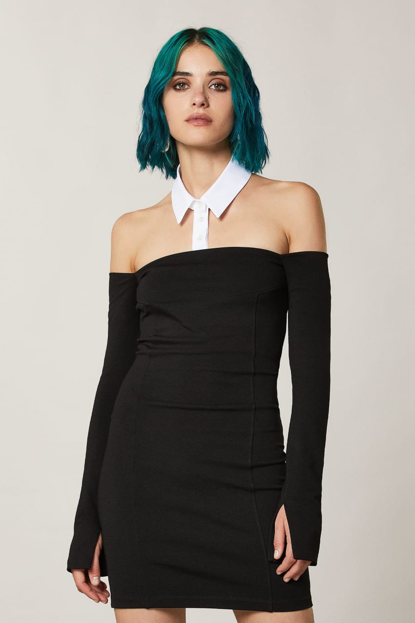 Patrizia Pepe Mini Sheath Dress With Collar Zwart | 5706WMCFJ