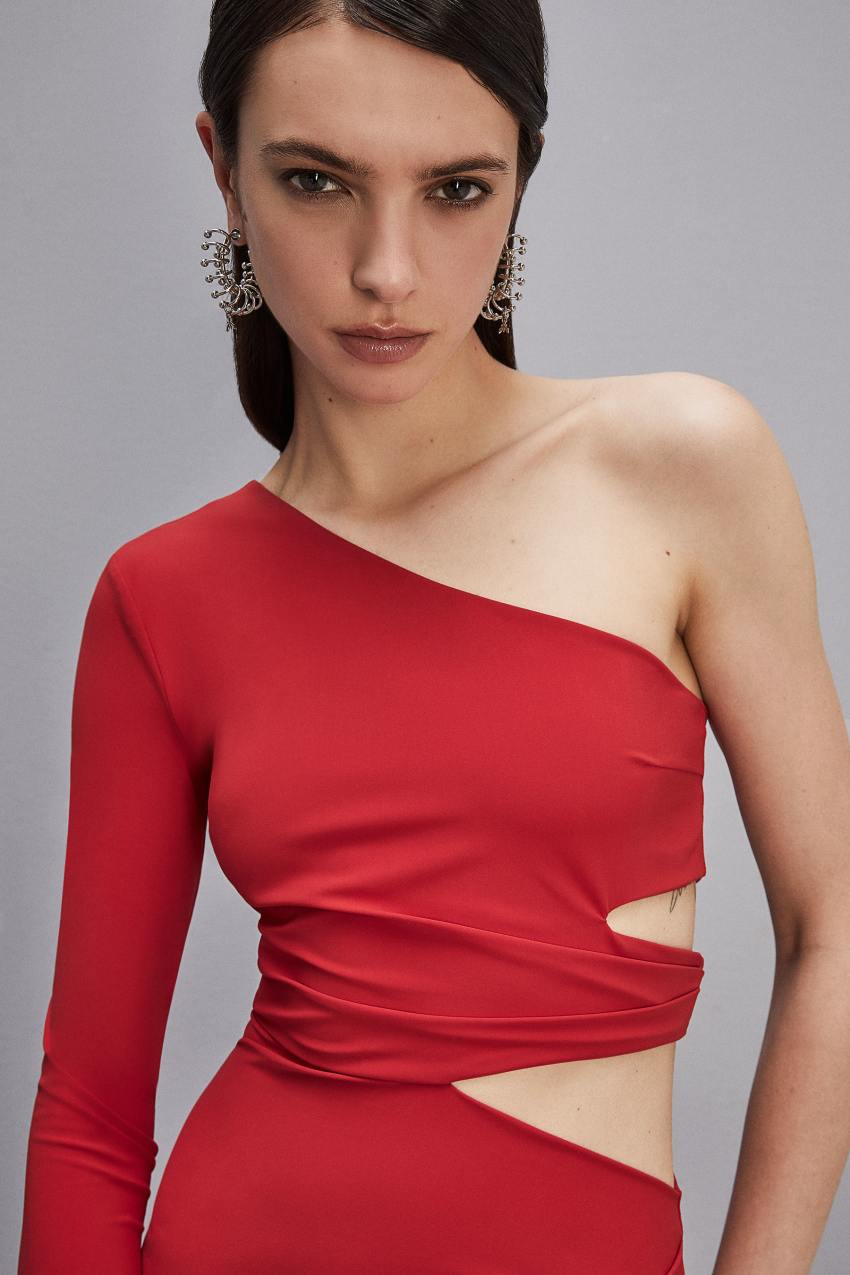 Patrizia Pepe One-shoulder Midi Dress Rood | 7615UCQHE