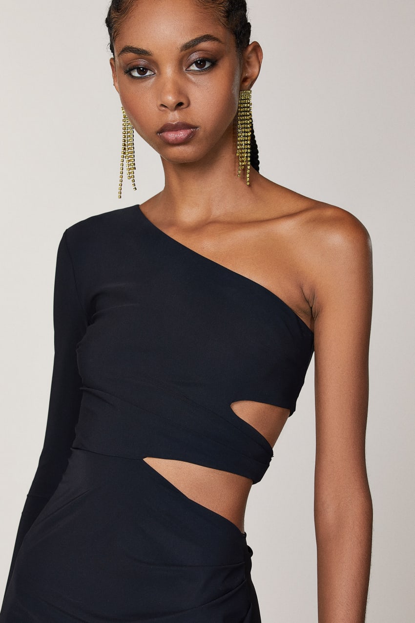 Patrizia Pepe One-shoulder Midi Dress Zwart | 3258OVDBR