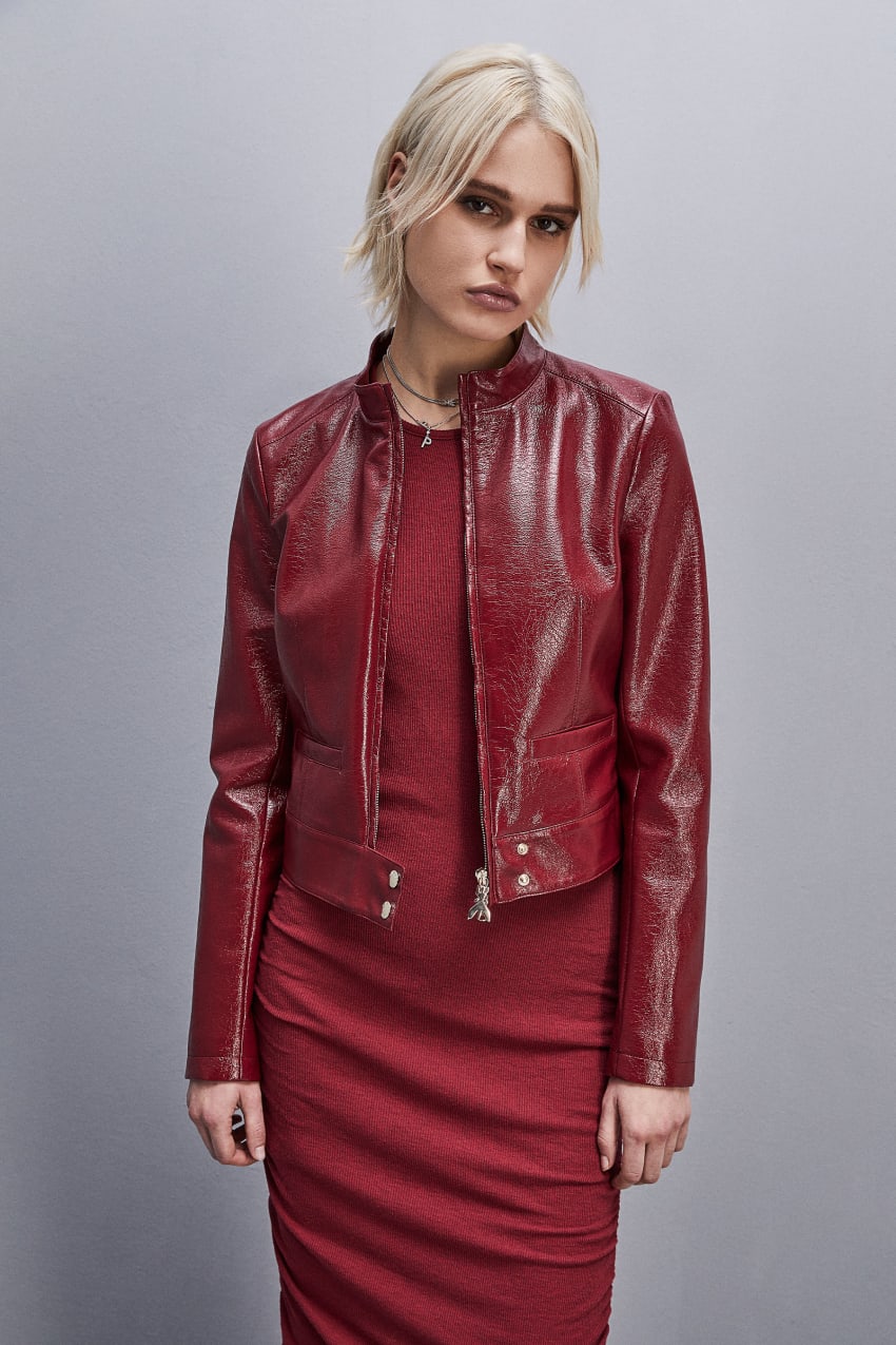 Patrizia Pepe Patent Leather Slim Biker Jacket Rood | 6984UADNT