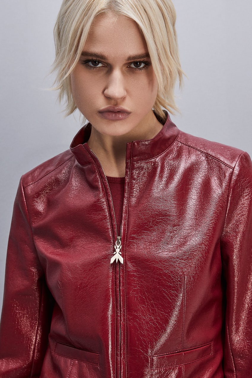 Patrizia Pepe Patent Leather Slim Biker Jacket Rood | 6984UADNT