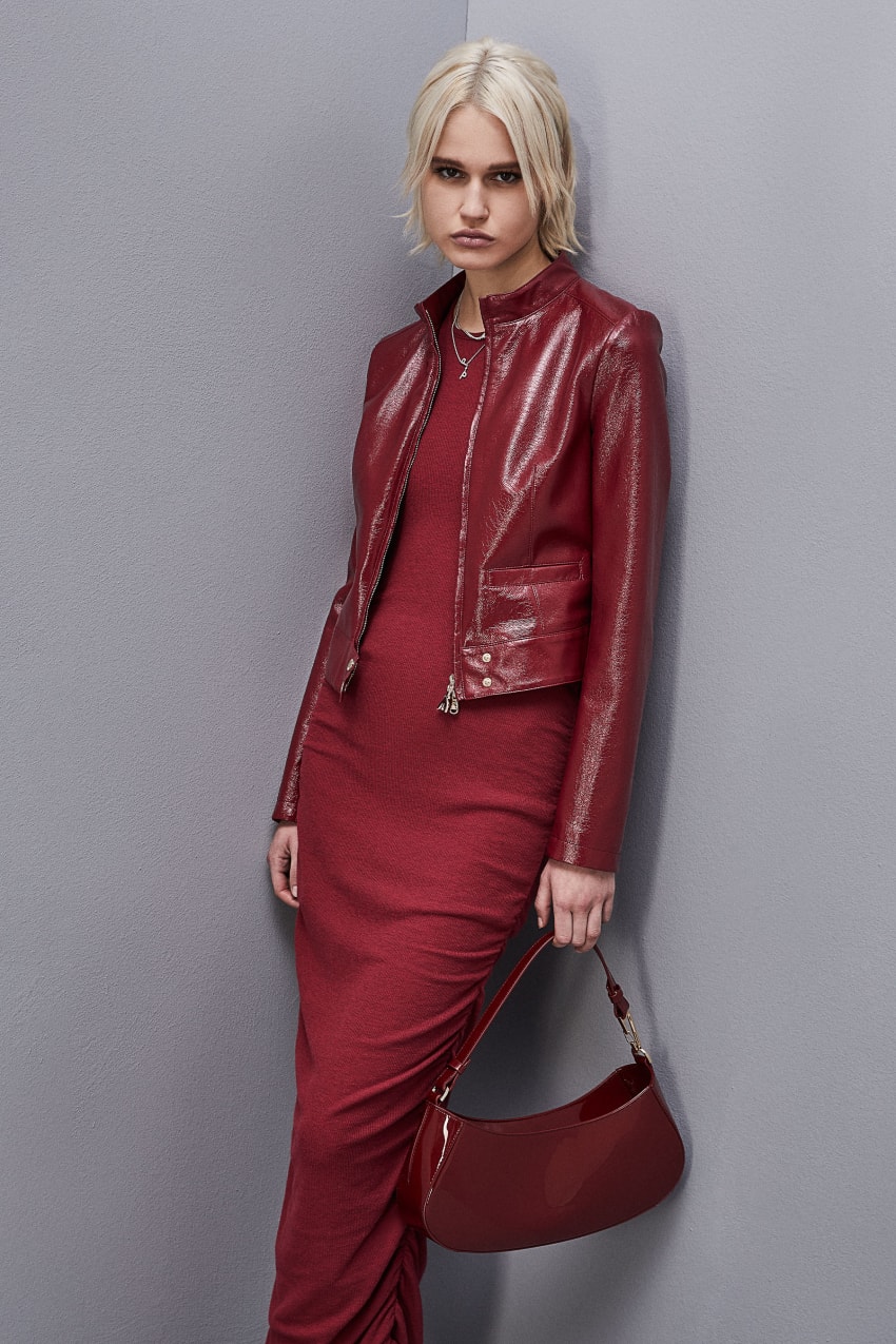 Patrizia Pepe Patent Leather Slim Biker Jacket Rood | 6984UADNT