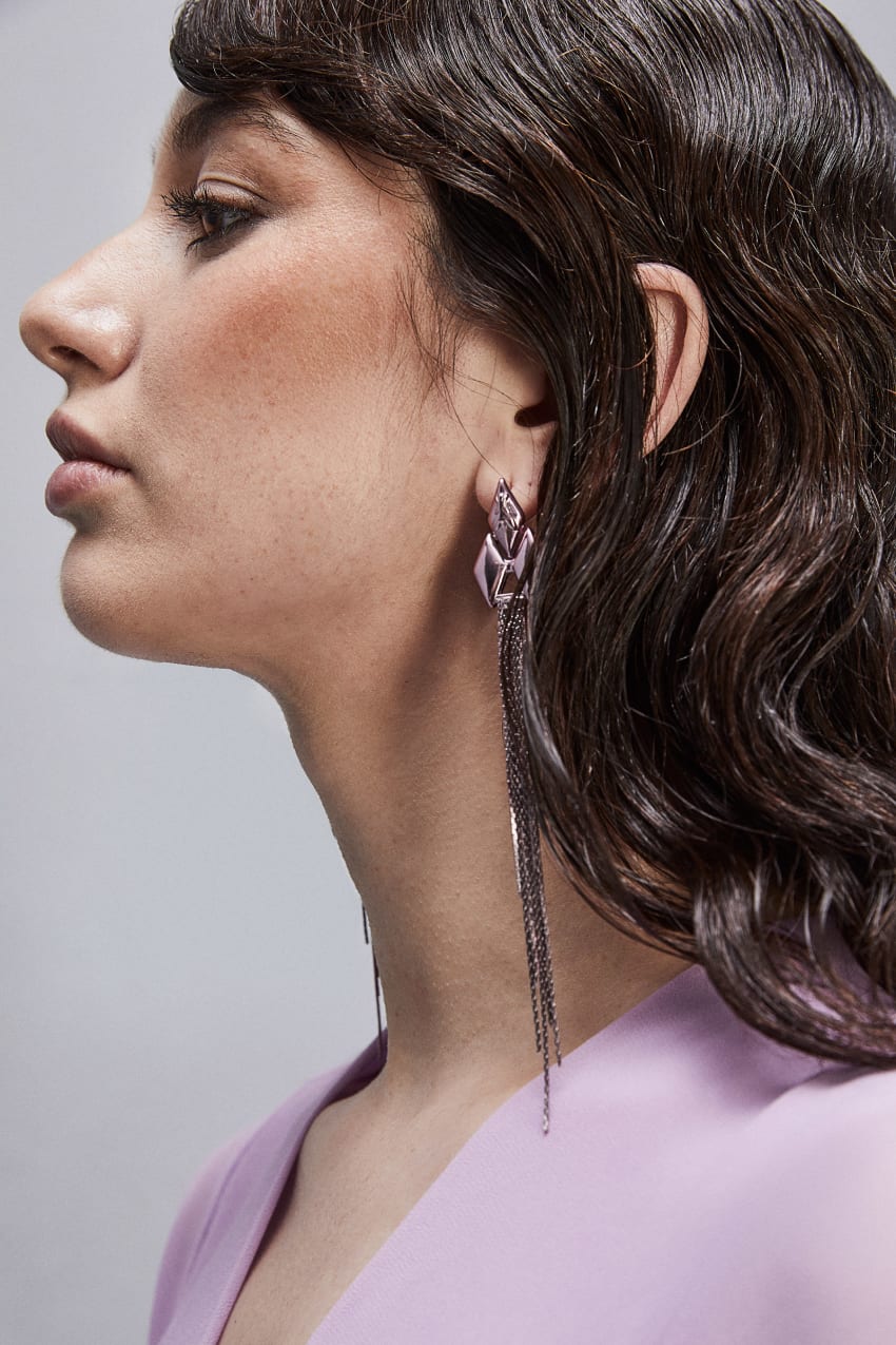 Patrizia Pepe Pendant Earrings With Micro Fly Links And Metal Fringing Roze | 0462VRNIY