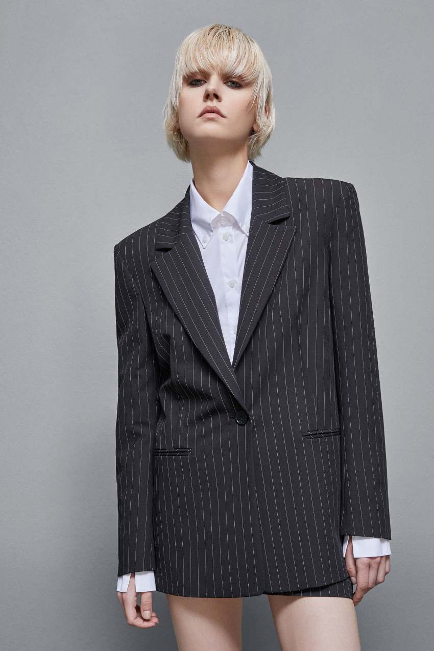 Patrizia Pepe Pinstriped One-button Flannel Blazer Zwart | 1869WCRLB