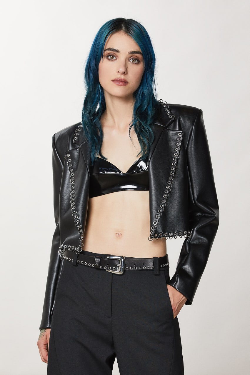 Patrizia Pepe Post Punk Cropped Jacket Zwart | 1420SYQAU