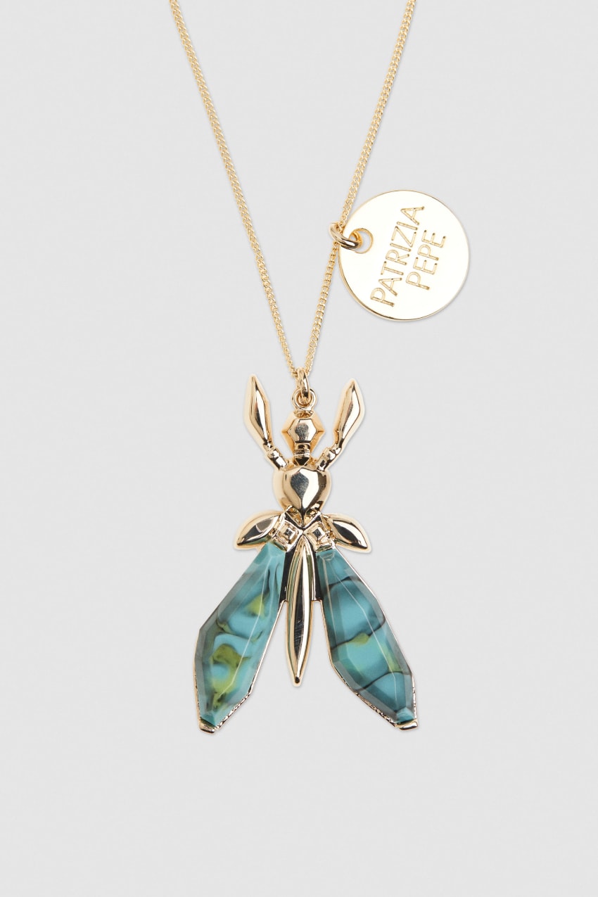 Patrizia Pepe Precious Fly Necklace With Stones Groen | 7913DTHBA