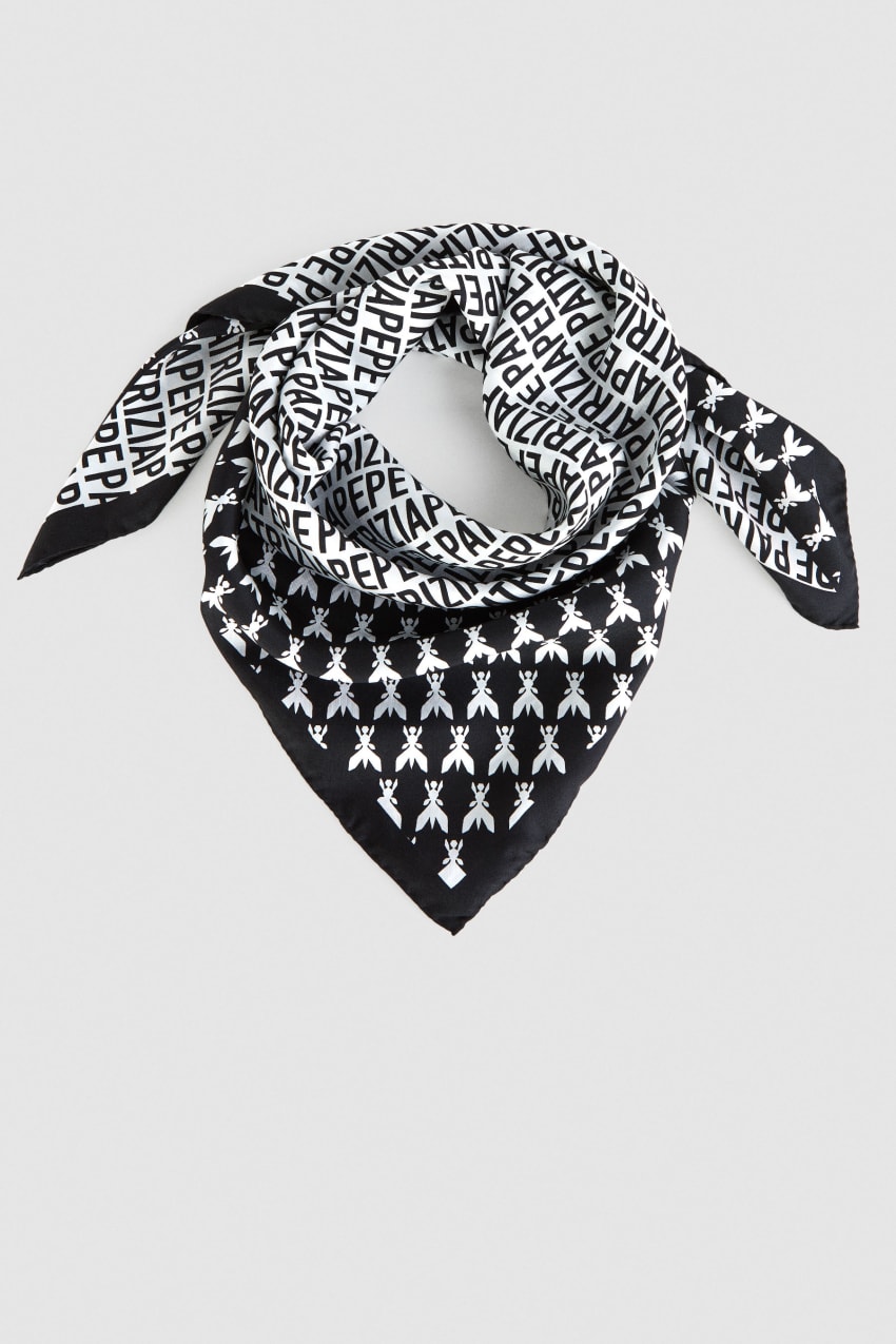 Patrizia Pepe Printed Silk Neckerchief Wit | 1604OWKFI