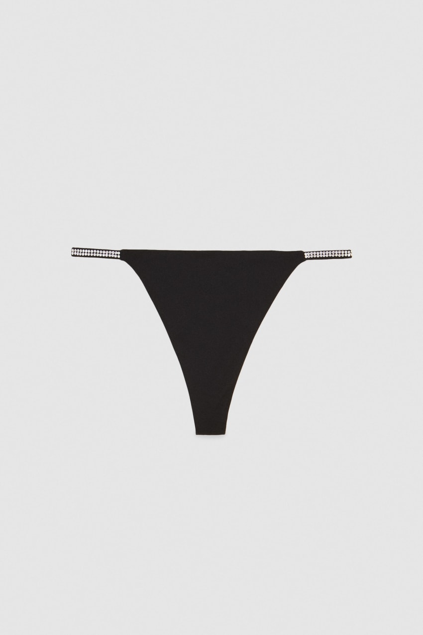 Patrizia Pepe Rhinestone-decorated Jersey Thong Zwart | 4038LRZJT