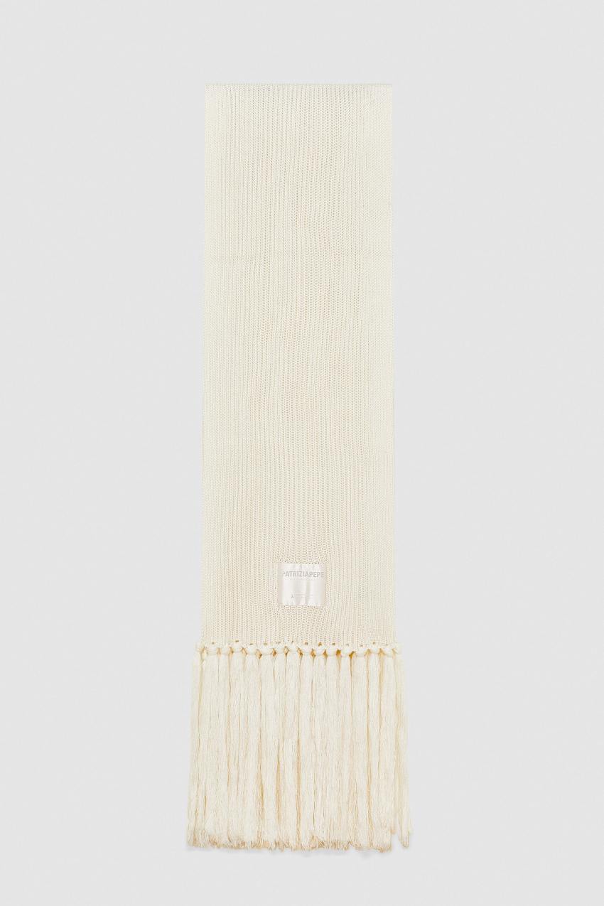 Patrizia Pepe Ribbed Scarf With Fabric Fringes Beige | 1245IGOVM