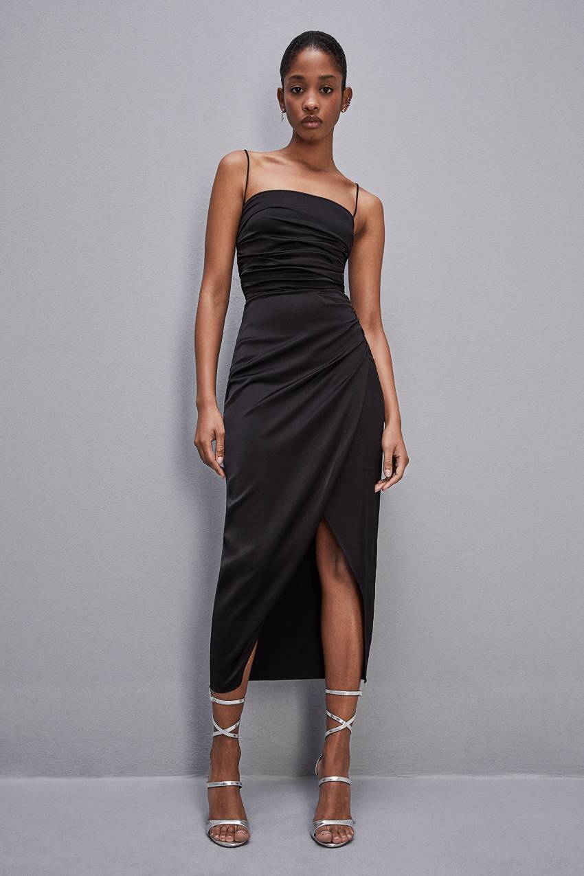 Patrizia Pepe Satin Midi Dress Zwart | 4231MDHNR