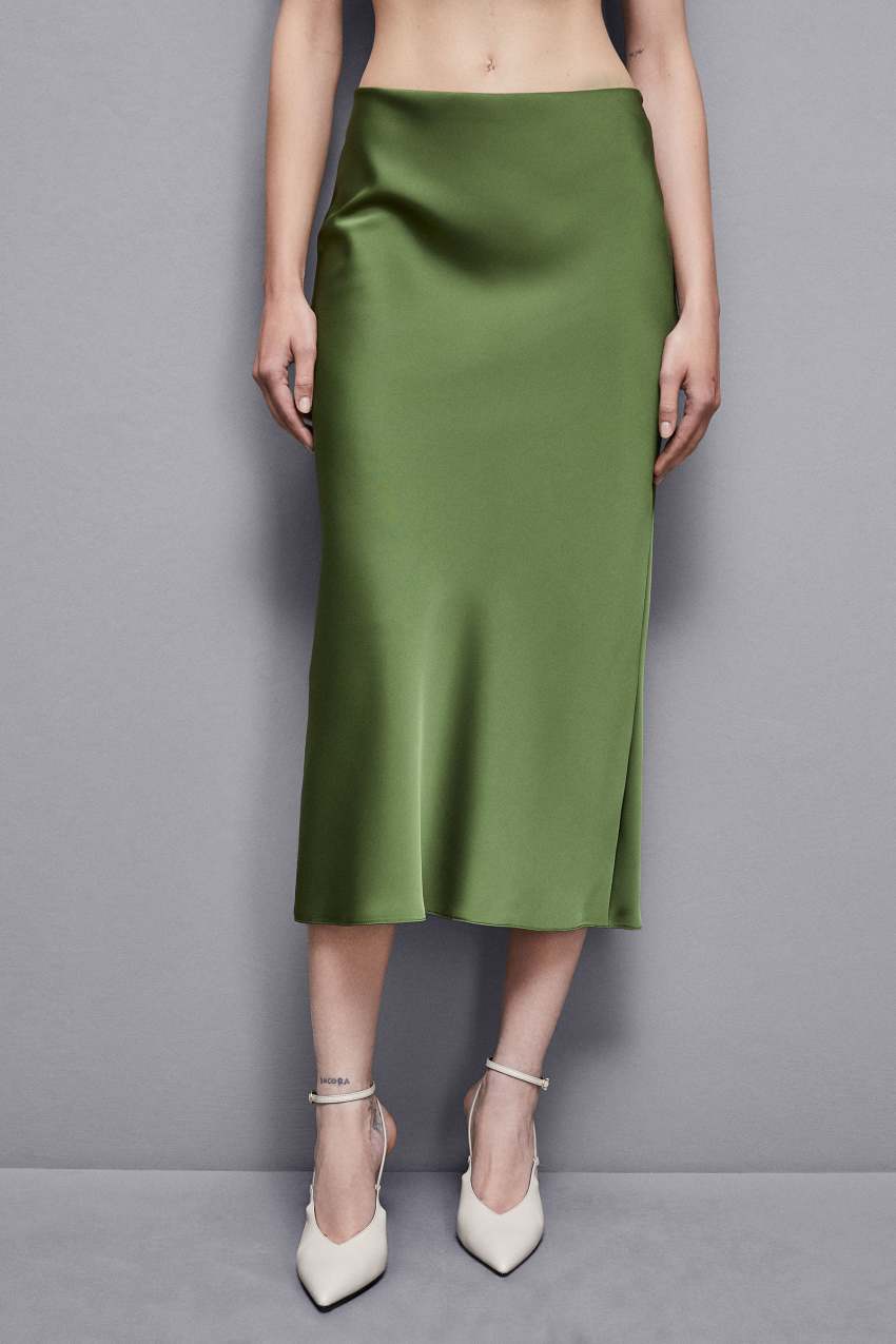 Patrizia Pepe Shiny Satin Midiskirt Groen | 2301KFLDZ