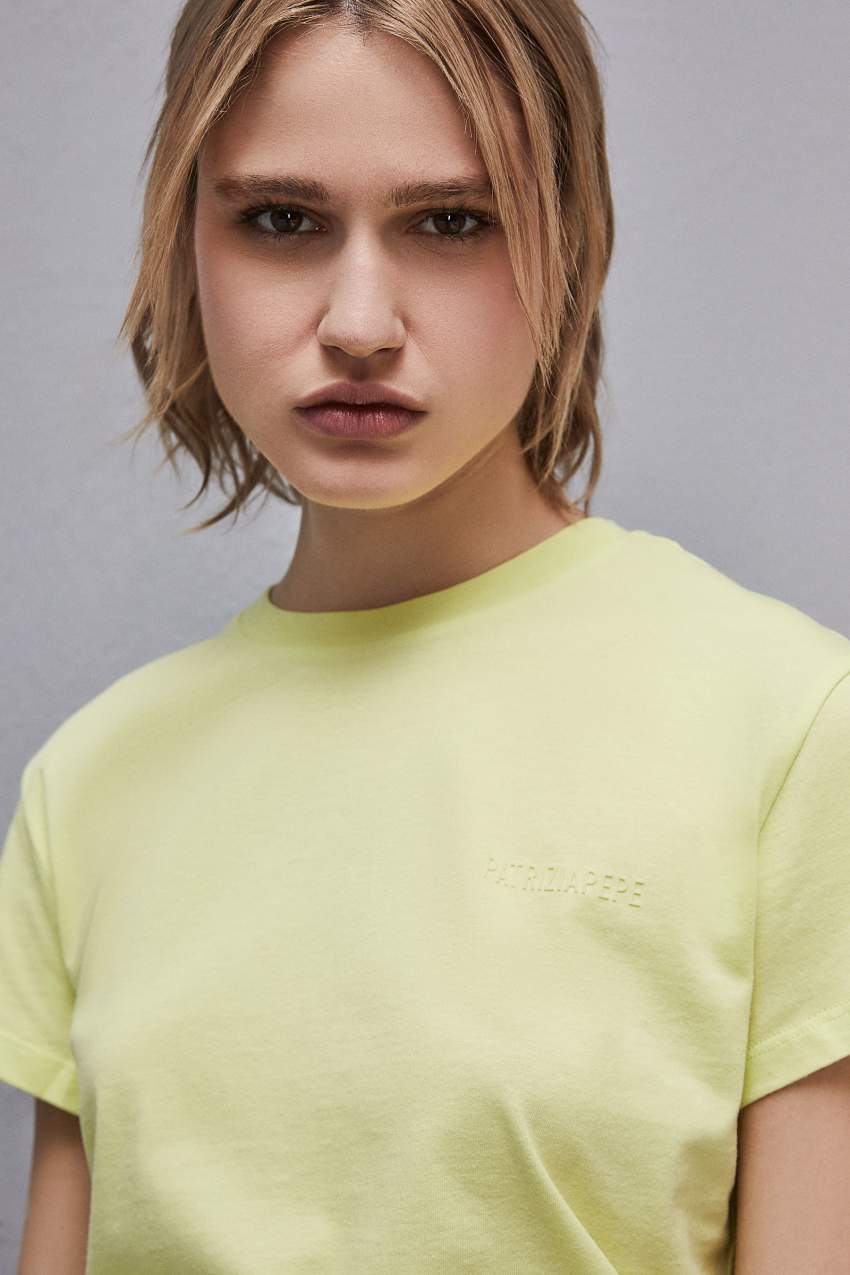 Patrizia Pepe Short-sleeved T-shirt With Logo In Organic Cotton Geel | 1405YALFP