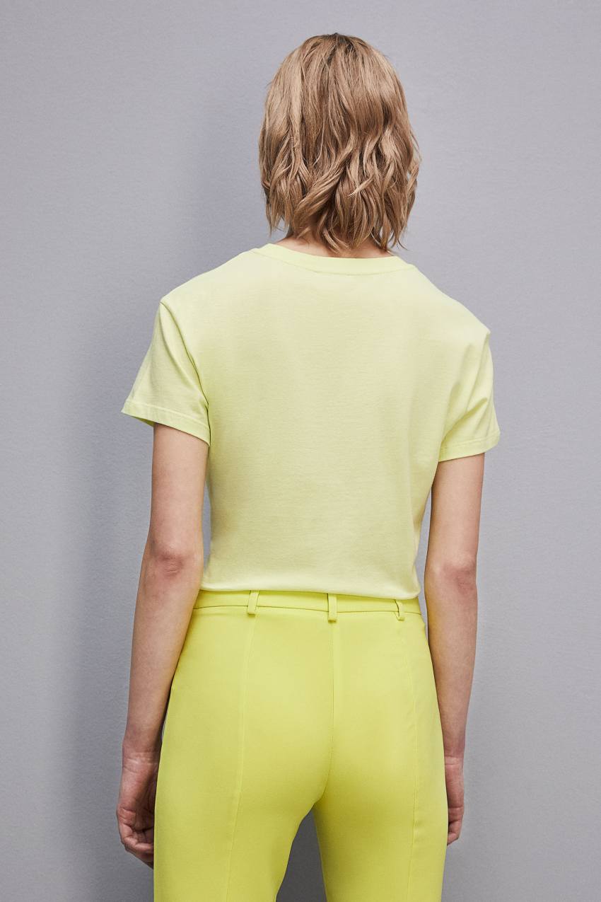 Patrizia Pepe Short-sleeved T-shirt With Logo In Organic Cotton Geel | 1405YALFP