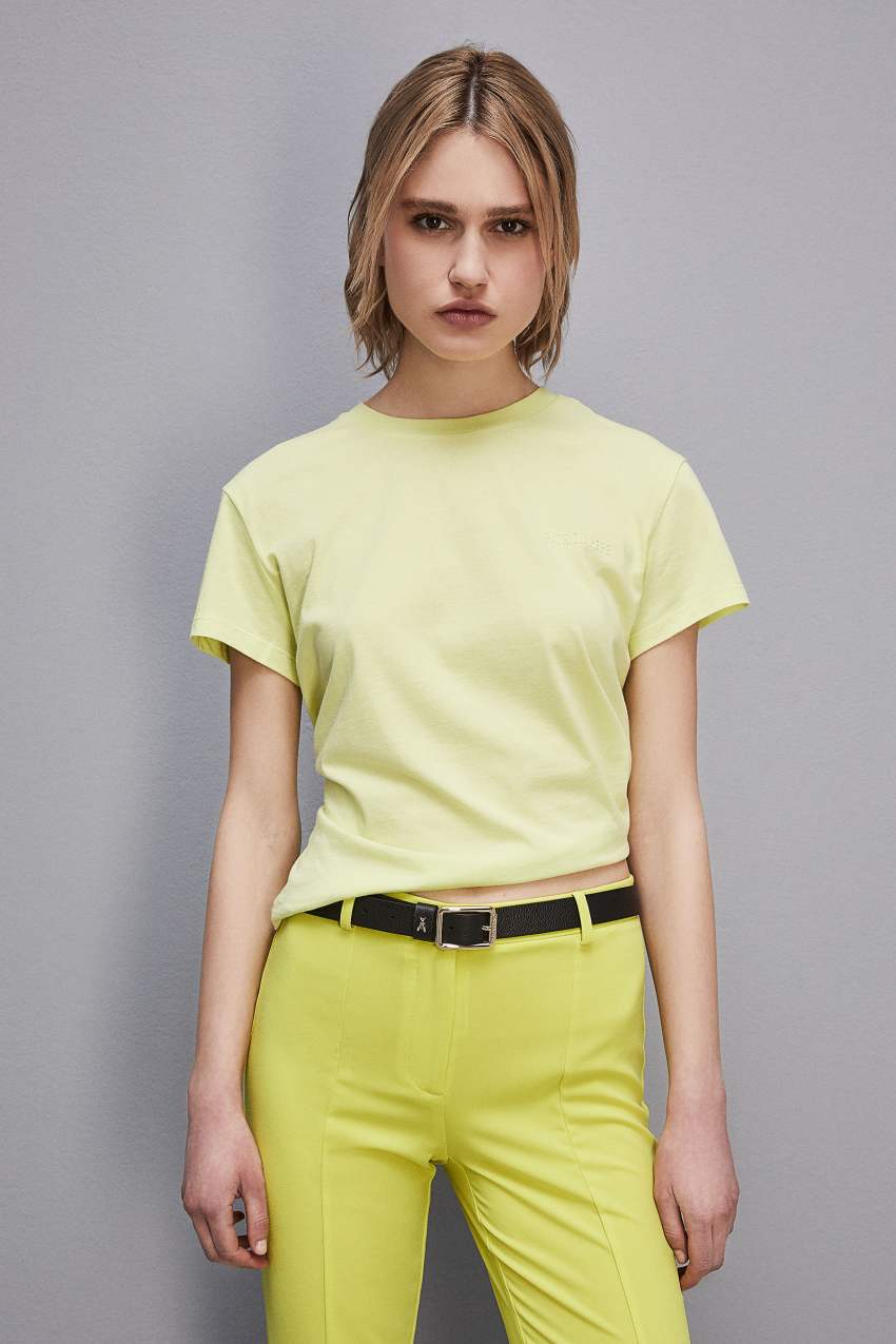 Patrizia Pepe Short-sleeved T-shirt With Logo In Organic Cotton Geel | 1405YALFP