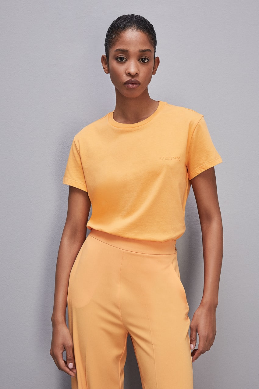 Patrizia Pepe Short-sleeved T-shirt With Logo In Organic Cotton Oranje | 4203ODZIJ