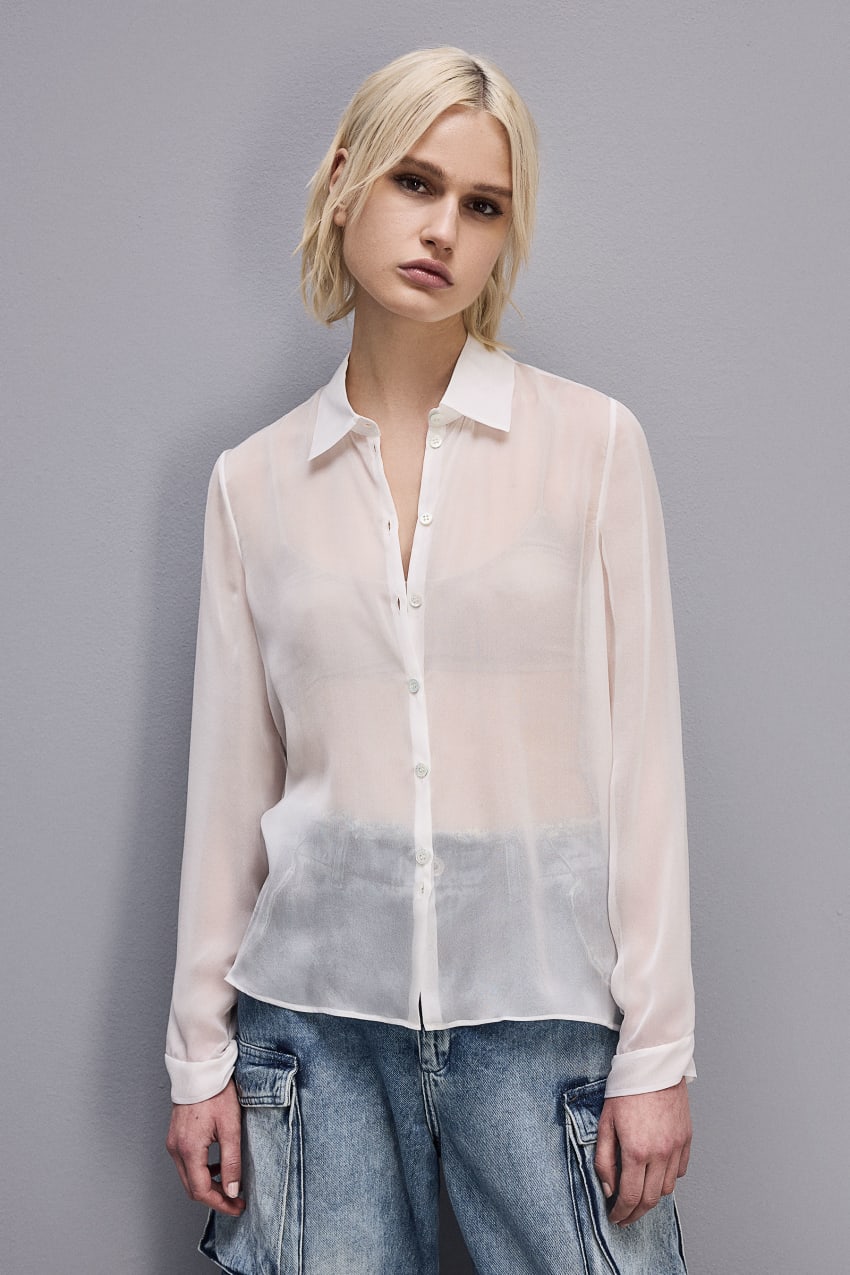 Patrizia Pepe Silk Voile Shirt Wit | 4753XEARC