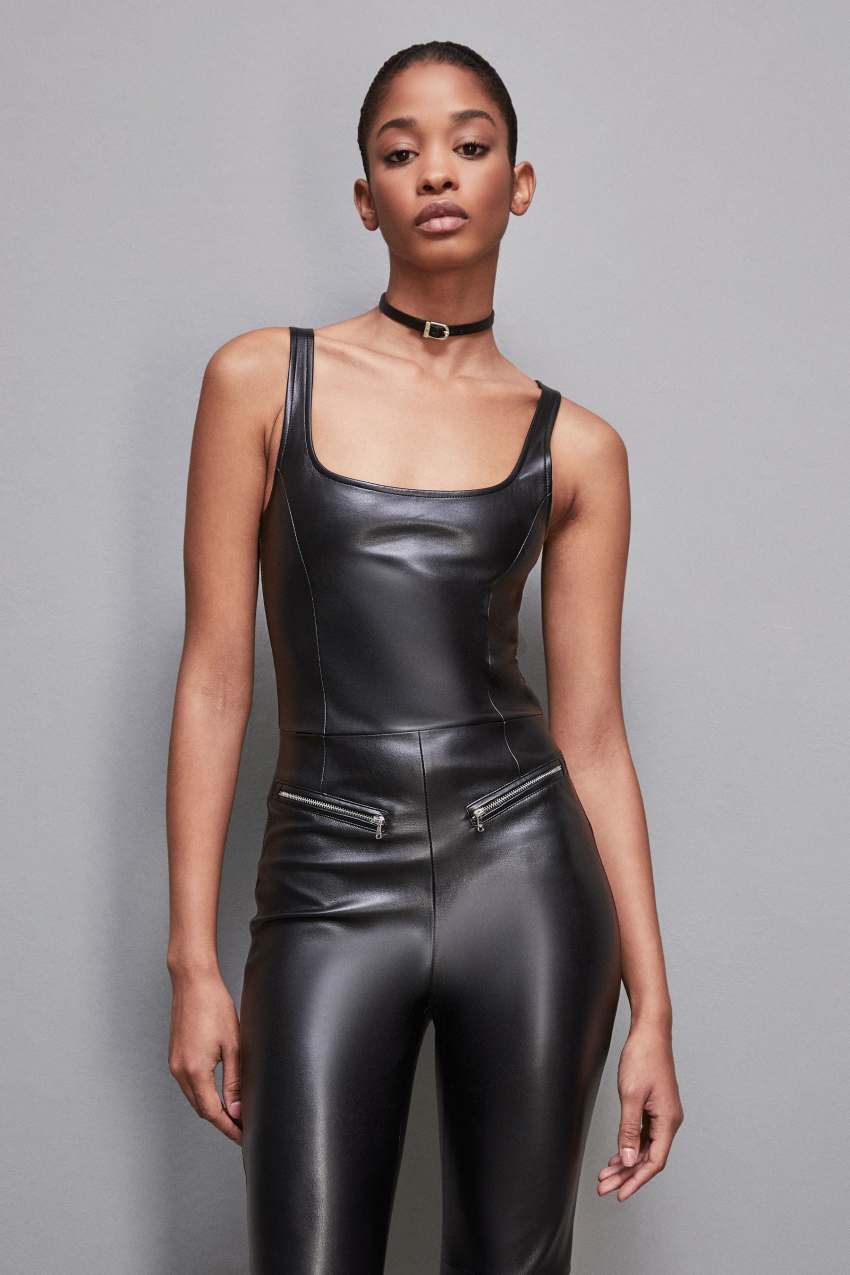 Patrizia Pepe Sleeveless Faux Leather Jumpsuit Zwart | 4230NQZLX