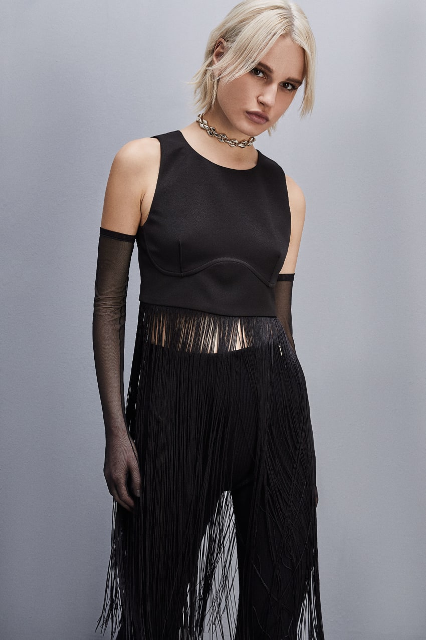 Patrizia Pepe Sleeveless Top With Fringes Zwart | 1694HLYMK