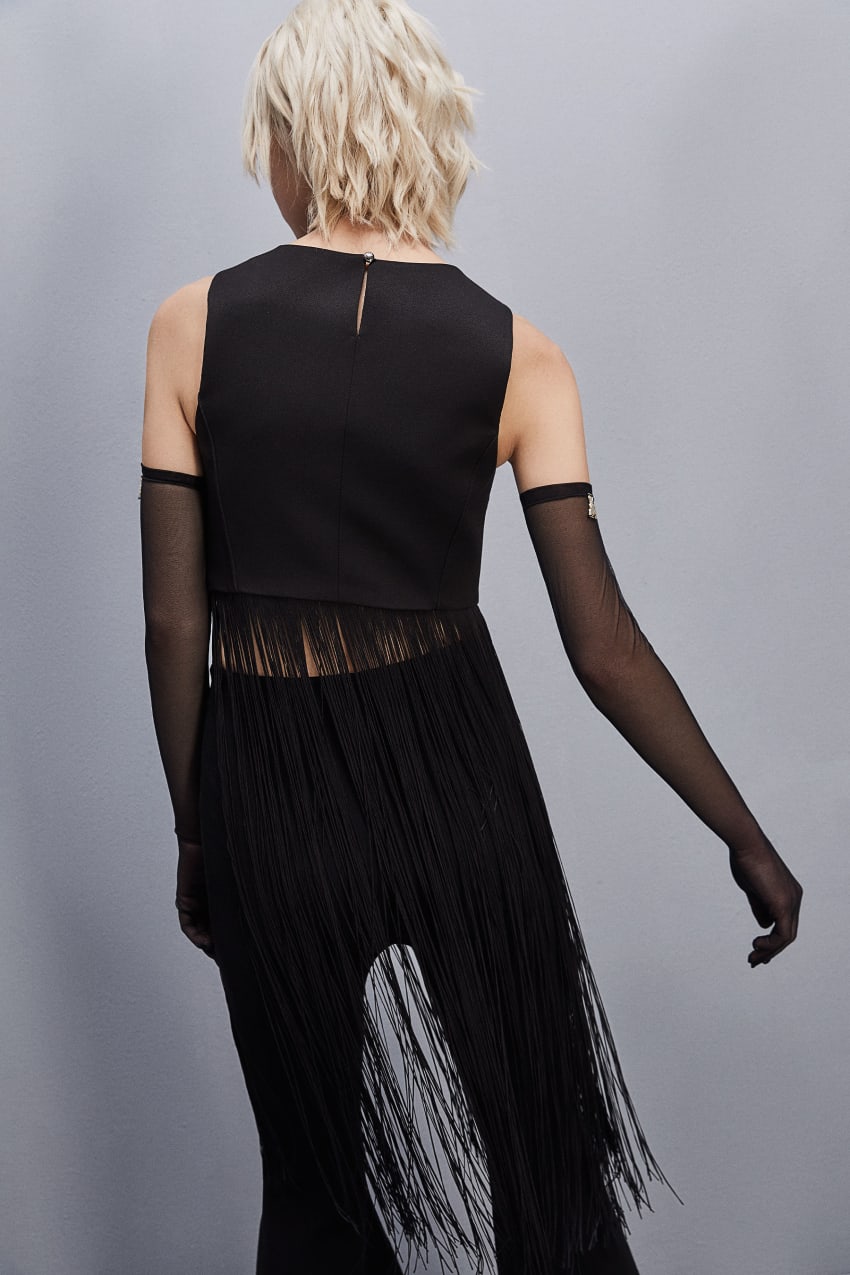 Patrizia Pepe Sleeveless Top With Fringes Zwart | 1694HLYMK