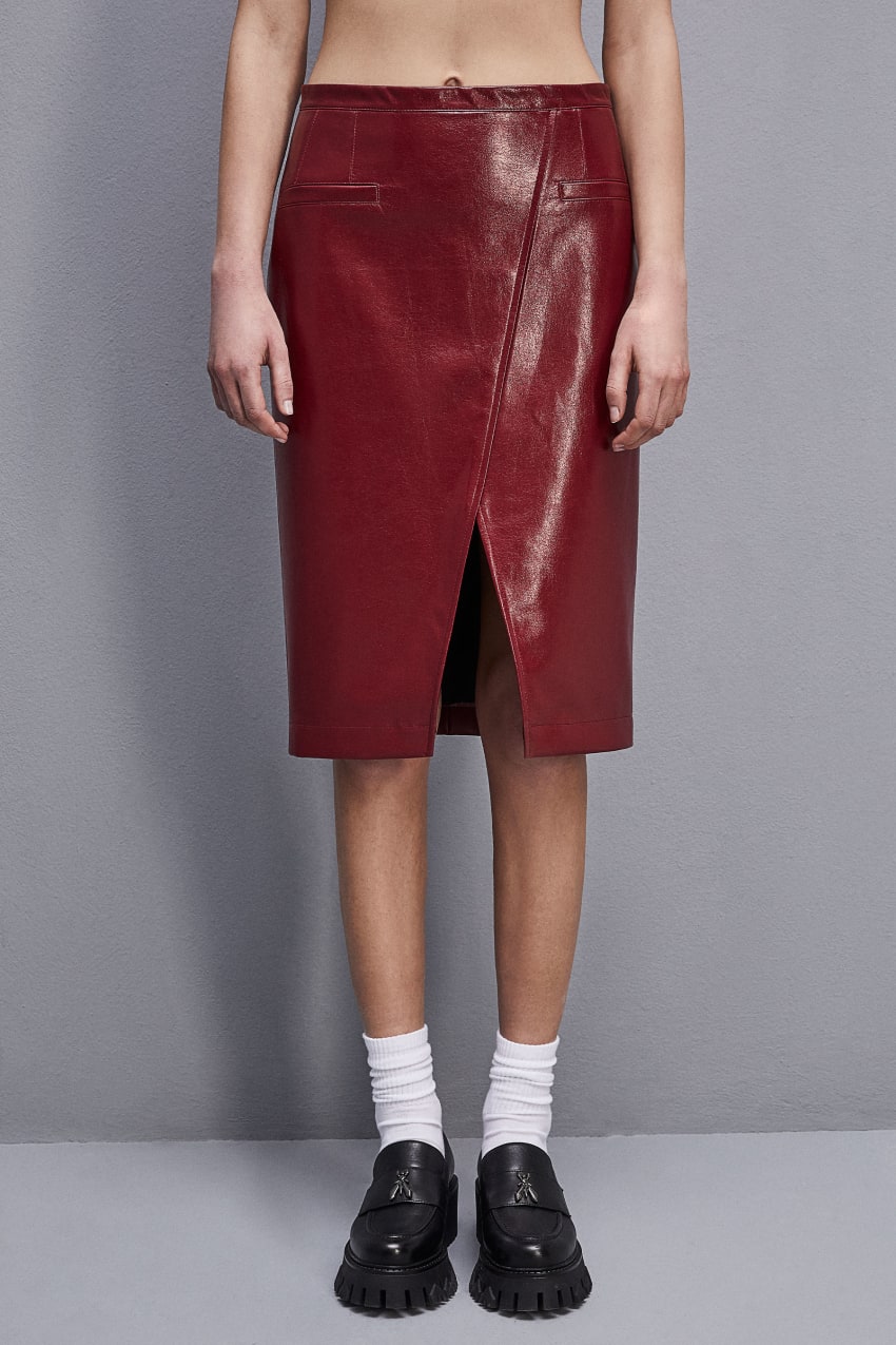 Patrizia Pepe Slim Patent Leather Midi Skirt Rood | 3896CEOLJ