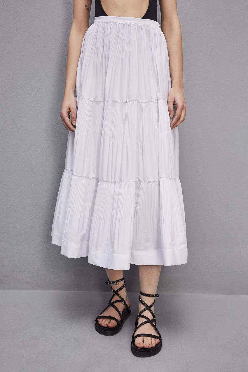 Patrizia Pepe Soft Ankle Pleated Skirt Wit | 3792MCOYE