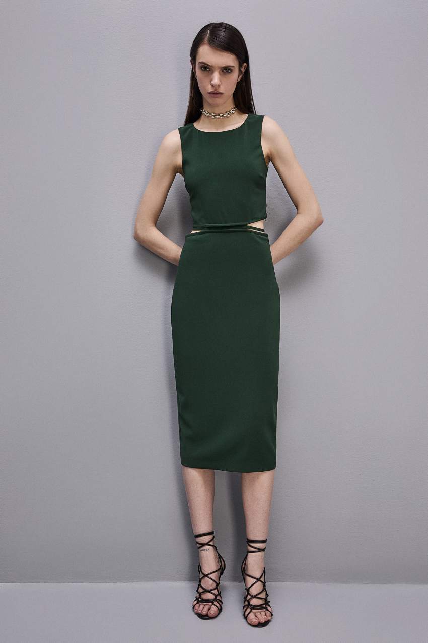 Patrizia Pepe Stretch Crew Neck Sleeveless Midi Dress Groen | 4260QLKHI