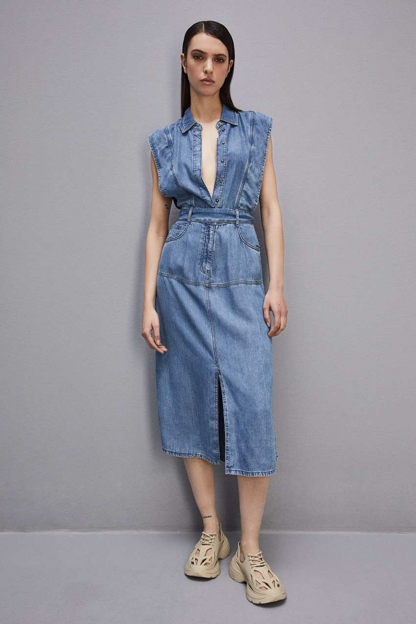 Patrizia Pepe Tencel Denim Sleeveless Dress Lichtblauw | 6507WXPUO