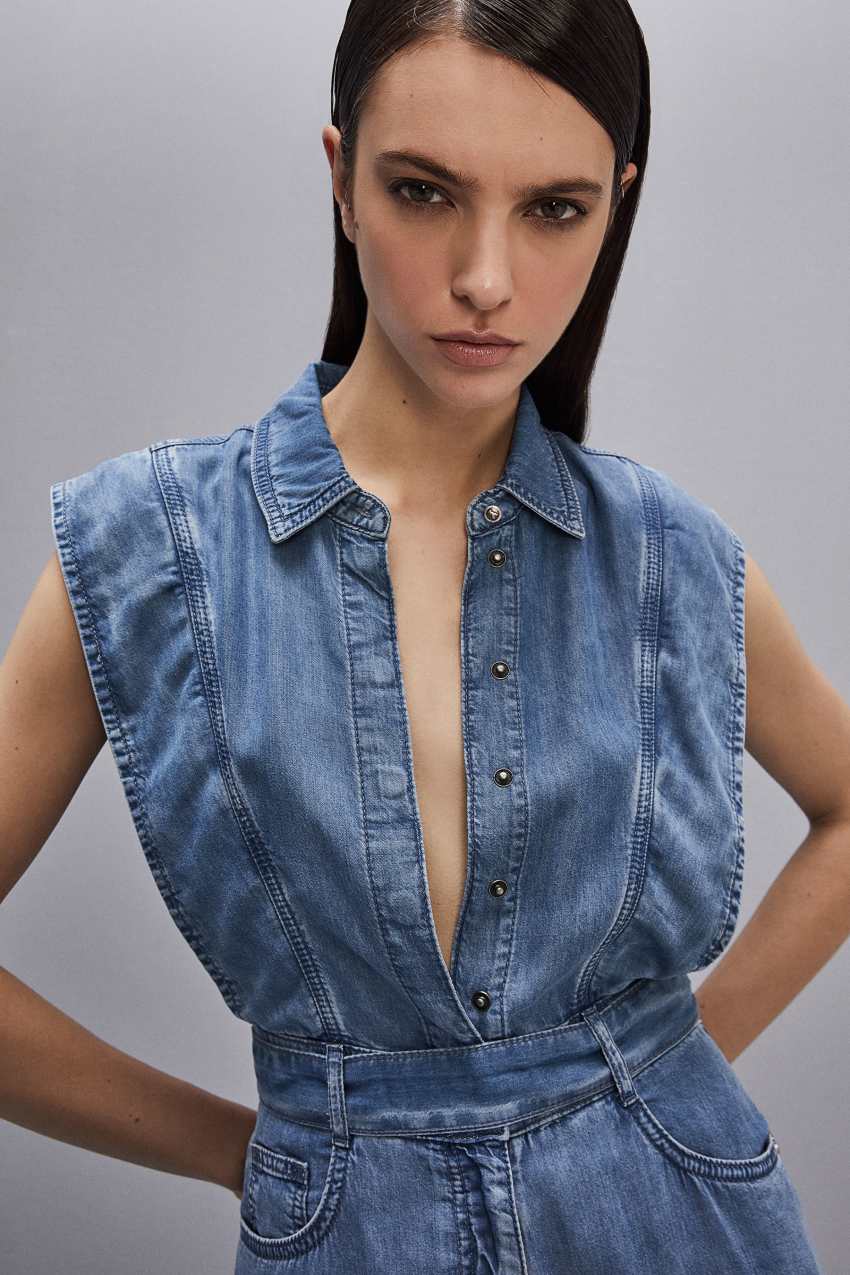 Patrizia Pepe Tencel Denim Sleeveless Dress Lichtblauw | 6507WXPUO